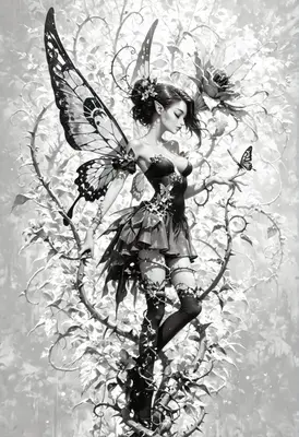 Ethereal Butterfly Fairy Amidst Thorny Vines