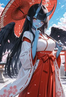 Blue Oni Maiden with Black Wings