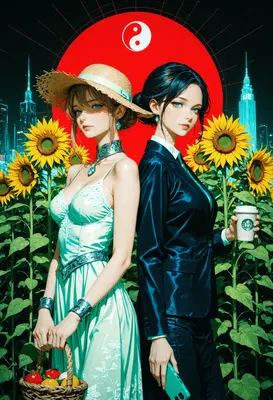 Dual Nature Amidst City Sunflowers