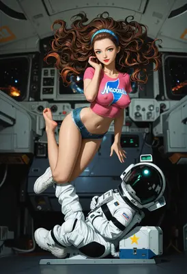 Floating Beauty in the Spaceship Cockpit