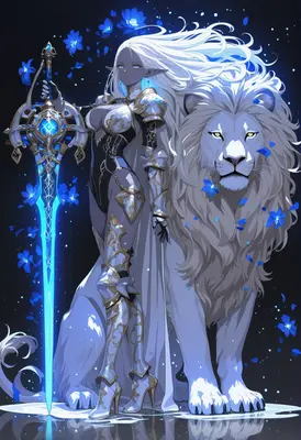 Dark Elf Warrior and Her Lion