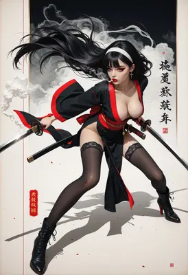 Dual Wielding Smoking Samurai Warrior