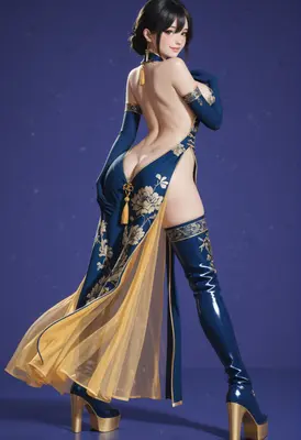 Elegant Beauty in Blue Qipao