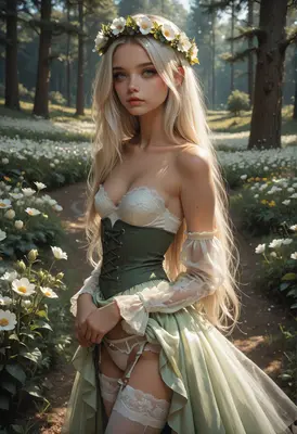Ethereal Maiden in a Floral Forest