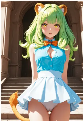 Green Haired Lion Girl Portrait