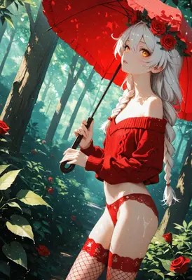 Crimson Rose Maiden in the Rain