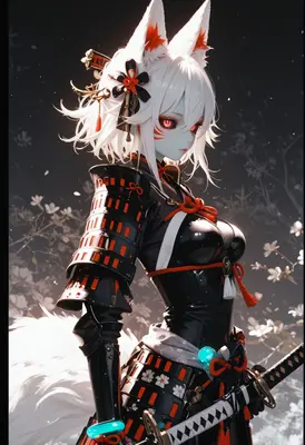 Kitsune Samurai in Midnight Armor