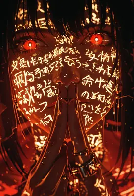 Glowing Kanji Ritual Portrait