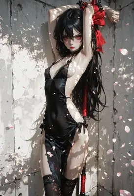 Black Silk Warrior in Cherry Blossoms
