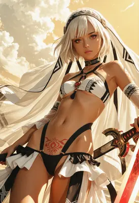 White Haired Warrior in Ethereal Veil