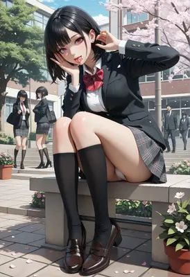 Playful Schoolgirl Resting on Campus Bench