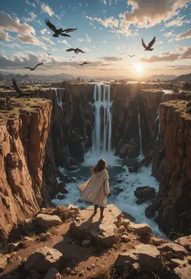 Lone Traveler Overlooking Grand Waterfall
