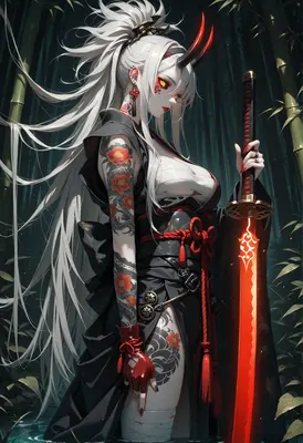 Oni Warrior with Glowing Red Blade