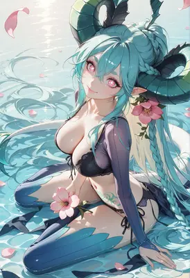 Dragon Maiden Resting in Azure Waters