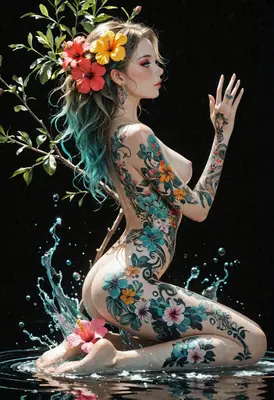 Floral Ink Goddess in Water