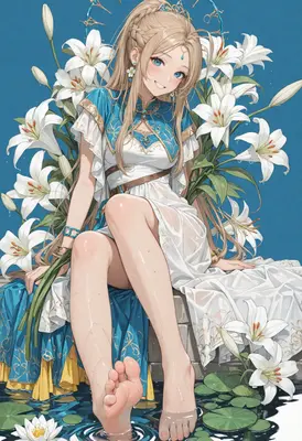 Blonde Maiden Among White Lilies