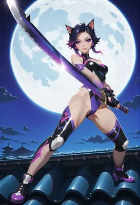Moonlit Cat Warrior With Glowing Blade