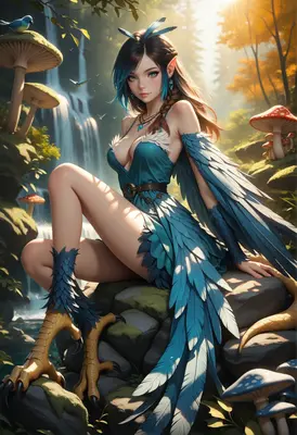 Serene Harpy Princess by the Waterfall