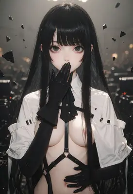 Ethereal Girl with Floating Obsidian Shards