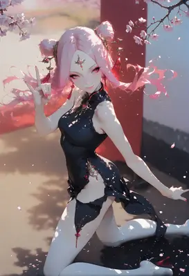 Pink Haired Beauty in Black Qipao