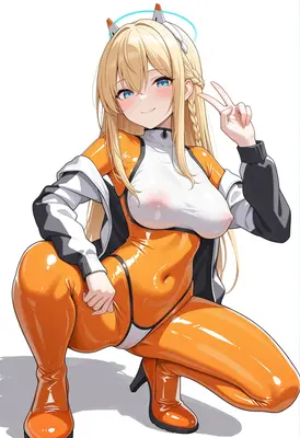 Blonde Halo Girl in Orange Bodysuit
