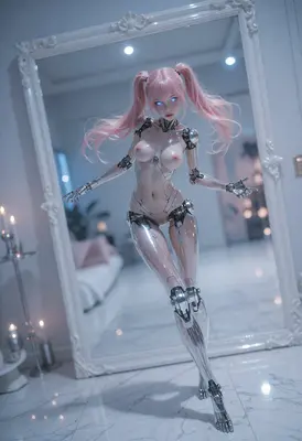 Ethereal Pink Haired Cybernetic Android