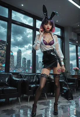 Rainy City Bunny Girl Portrait