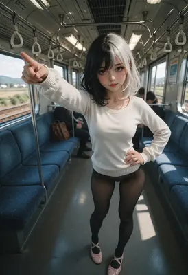 Dual Tone Girl Pointing on Train