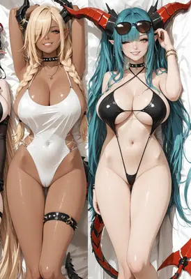 Dual Demon Waifus in Swimwear