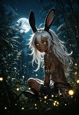 Moonlit Rabbit Spirit in Enchanted Forest