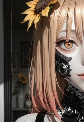 Cyborg Beauty with Sunflowers