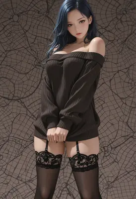 Blue Haired Girl in Knit Sweater