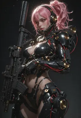 Cybernetic Soldier with Pink Hair
