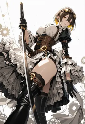 Steampunk Maid Warrior with Katana