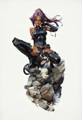 Sleek Warrior and Her Cat Companion