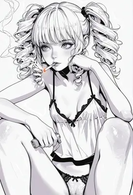 Pigtails and Smoke in Lingerie