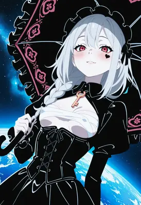 Gothic Maiden Under a Cosmic Umbrella