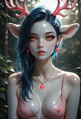 Ethereal Deer Girl in the Rain