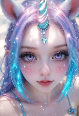 Ethereal Unicorn Maiden with Glowing Horn