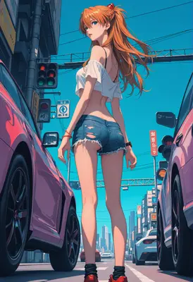 Asuka Standing Between City Traffic