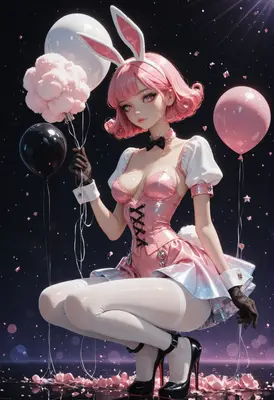Pink Bunny Girl with Sweet Balloons