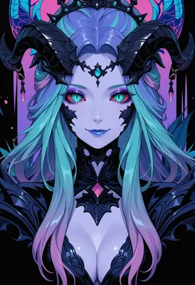 Enchanting Demon Queen with Neon Hair
