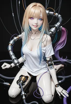 Cybernetic Beauty Connected to Cables