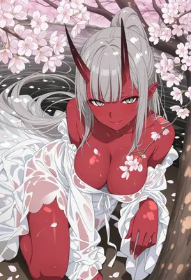 Red Oni Beneath the Cherry Blossoms