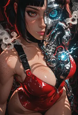 Cybernetic Beauty in Red Latex