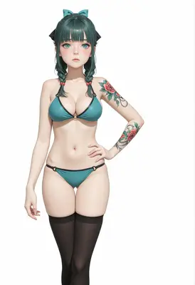 Teal Bikini Girl with Tattoos