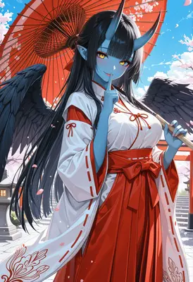 Blue Oni Maiden with Black Wings