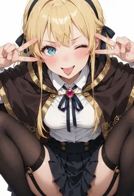 Playful Blonde Mage Making Peace Signs