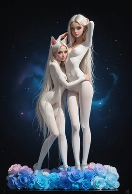 Celestial Duo in White Bodysuits