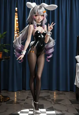 Playful Bunny Girl in Latex Bodysuit